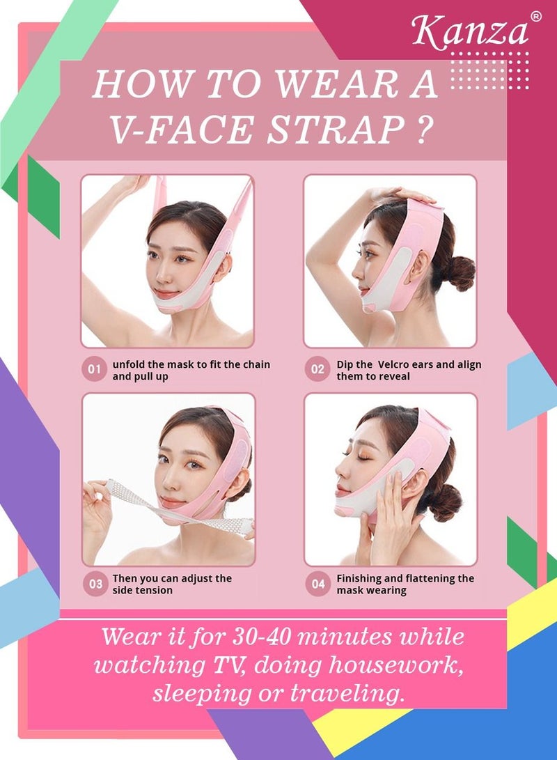 Kanza Double Chin Reducer Face Slimming Strap V Shaped Mask Eliminator Remover Tape Belt for women Anti - Wrinkle Face Mask Lifting Bandage for Shaggy Skin  - Image 3