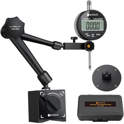 Neoteck Digital Dial Indicator Gauge and Magnetic Base Set with Storage Case 0-1 inch/25.4mm,0.01mm/0.0005" Inch/Metric Conversion Measuring Tool for 3D Printer Lathe Workshop CNC Machine-Black - Image 1