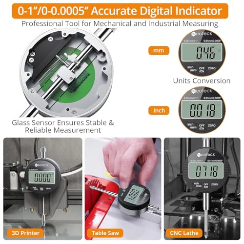 Neoteck Digital Dial Indicator Gauge and Magnetic Base Set with Storage Case 0-1 inch/25.4mm,0.01mm/0.0005" Inch/Metric Conversion Measuring Tool for 3D Printer Lathe Workshop CNC Machine-Black - Image 2