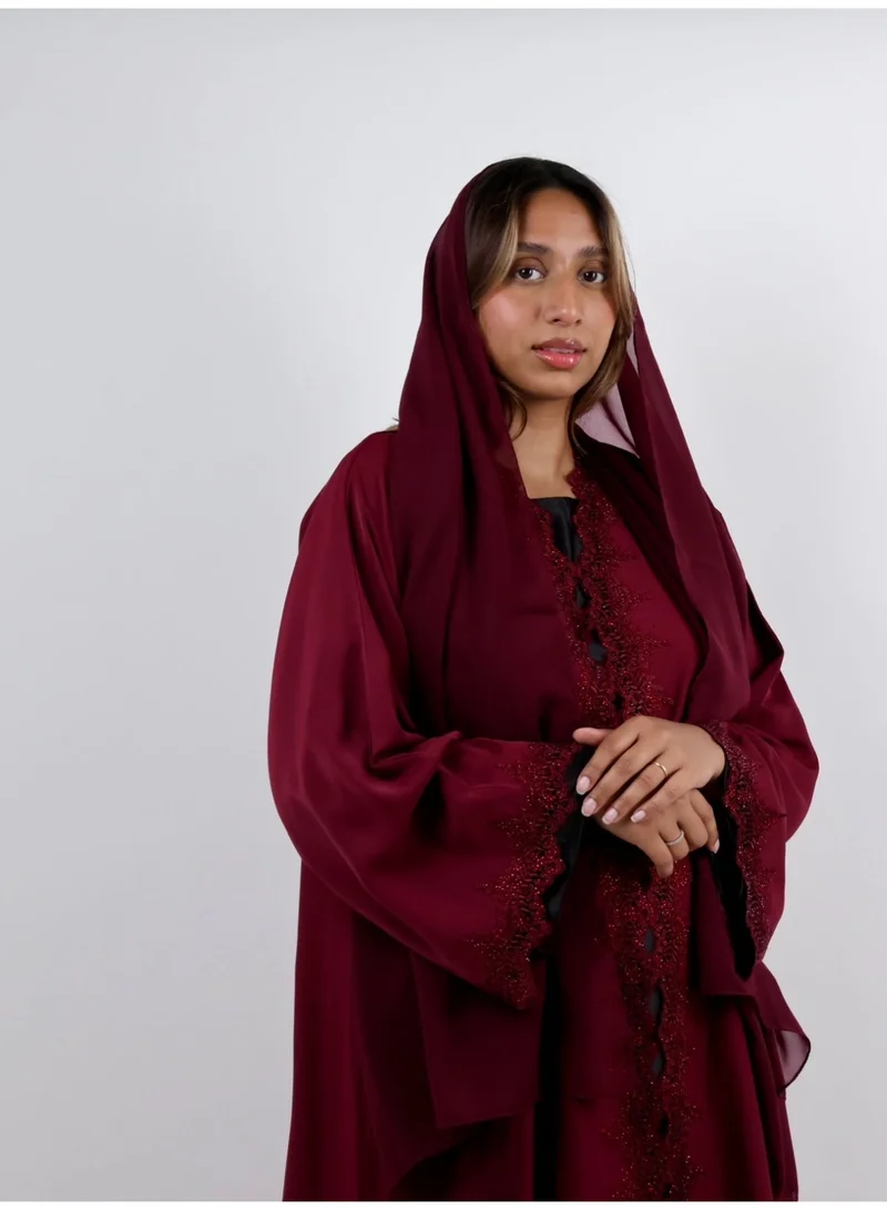 Crimson Majesty Stone-Embellished Abaya