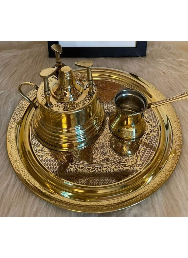 كانكا - طقم القهوة التركية 3 قطع من النحاس الخالص سبرتاية , كنكة ,صينية منقوشة - Image 1