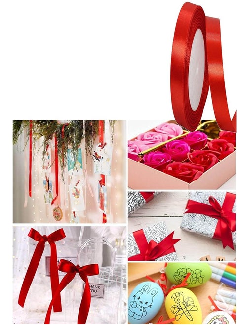 Set of 6 Red Satin Ribbons 1 cm 18 y