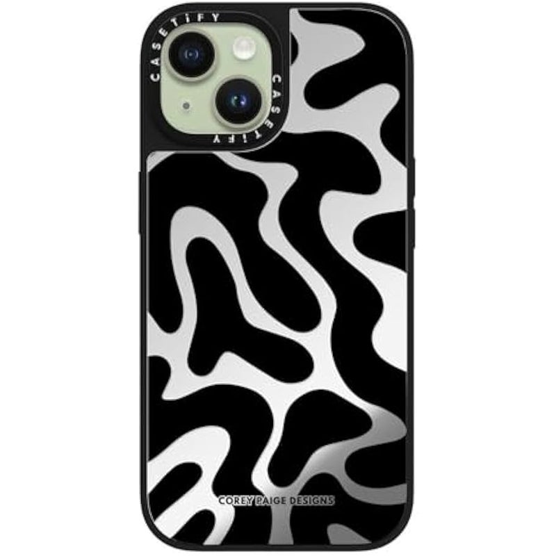 Casetify Mirror iPhone 15 Case 【Reflective / 4.9ft Drop Protection/Compatible with Magsafe】 - Black Abstract Shapes by Corey Paige Designs - Silver on Black - Image 3