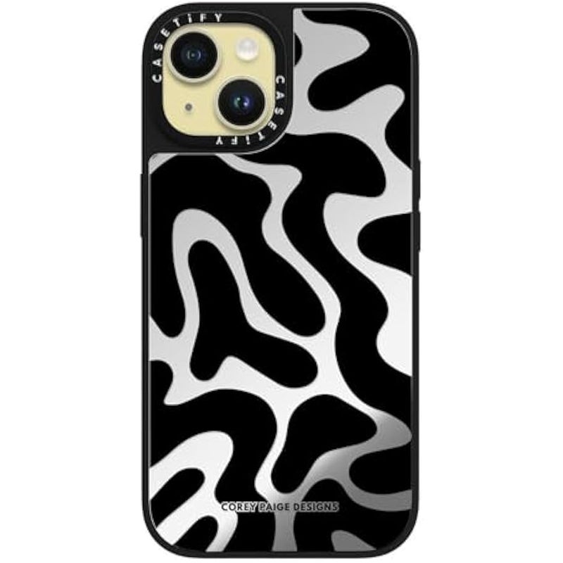Casetify Mirror iPhone 15 Case 【Reflective / 4.9ft Drop Protection/Compatible with Magsafe】 - Black Abstract Shapes by Corey Paige Designs - Silver on Black - Image 2