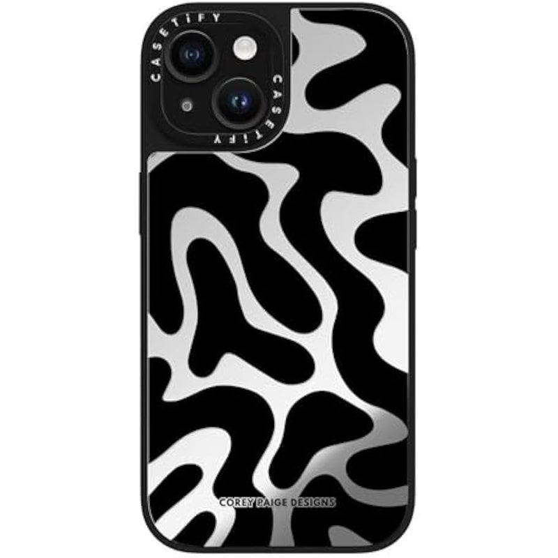 Casetify Mirror iPhone 15 Case 【Reflective / 4.9ft Drop Protection/Compatible with Magsafe】 - Black Abstract Shapes by Corey Paige Designs - Silver on Black - Image 5