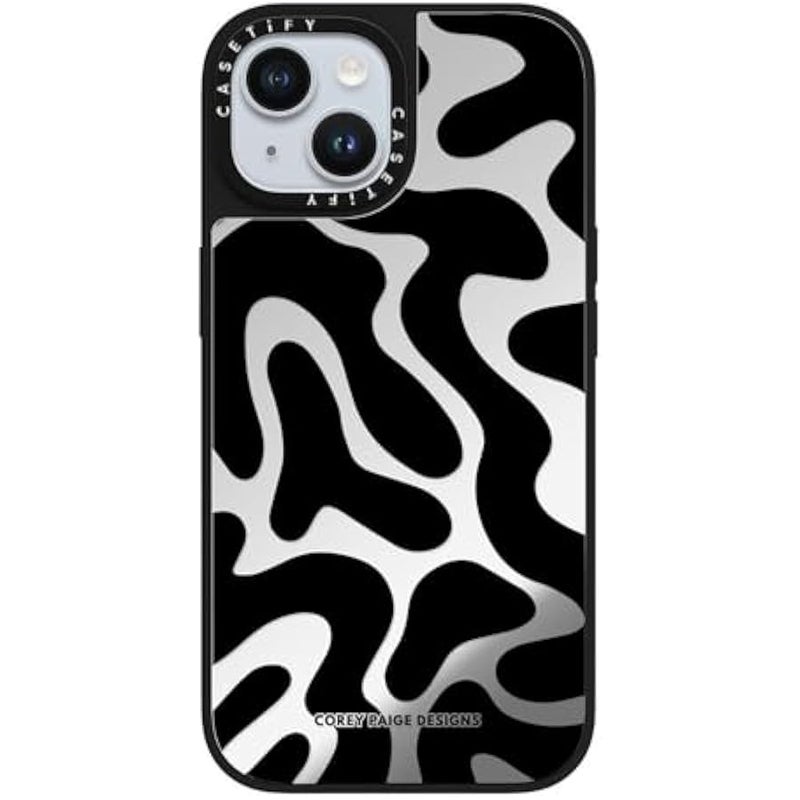 Casetify Mirror iPhone 15 Case 【Reflective / 4.9ft Drop Protection/Compatible with Magsafe】 - Black Abstract Shapes by Corey Paige Designs - Silver on Black - Image 4