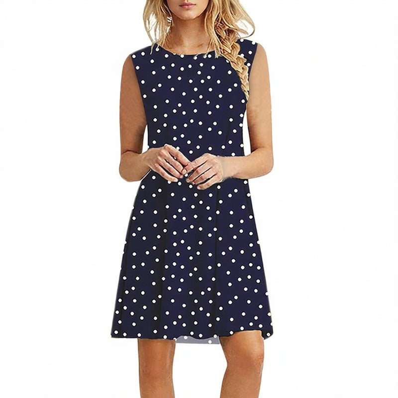 Women's Sleeveless Print Round Neck Pullover Dress Summer Casual - Image 3