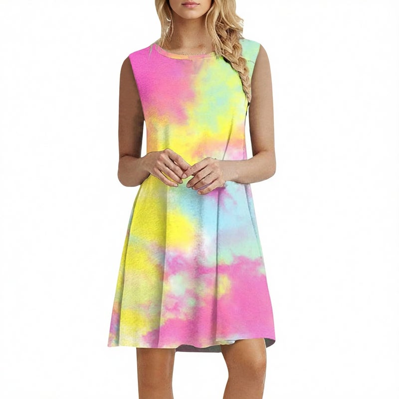 Women's Sleeveless Print Round Neck Pullover Dress Summer Casual - Image 2