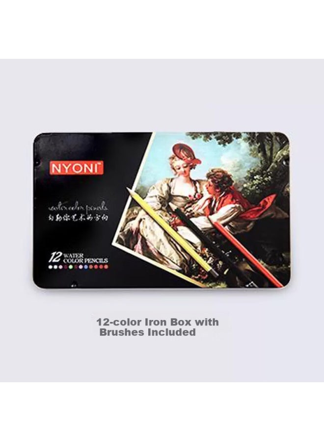 Nyoni 12 Colors Water-Soluble Colored Pencils Set For Adults Beginners, Dual-Use For Dry And Wet Drawing, Sketching, And Coloring, Art Supplies Sketching Pencils Kit With Brush (Gift) N2812 - Image 2