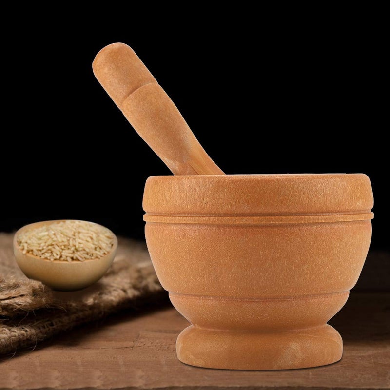 Fdit Grinding Bowl Kitchen Tool Manual Plastic Garlic Grinder for Mortar Pestle Set, Easily Crush Ginger, Ergonomic Pestle, Widely Used in Pharmacies (Wood Color) - Image 2