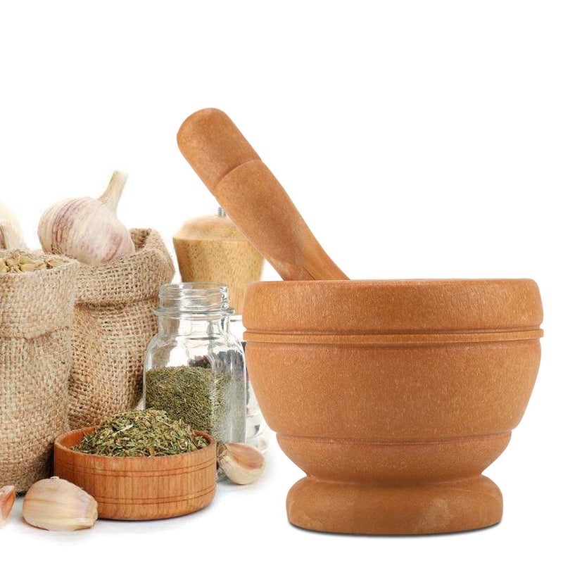 Fdit Grinding Bowl Kitchen Tool Manual Plastic Garlic Grinder for Mortar Pestle Set, Easily Crush Ginger, Ergonomic Pestle, Widely Used in Pharmacies (Wood Color) - Image 3