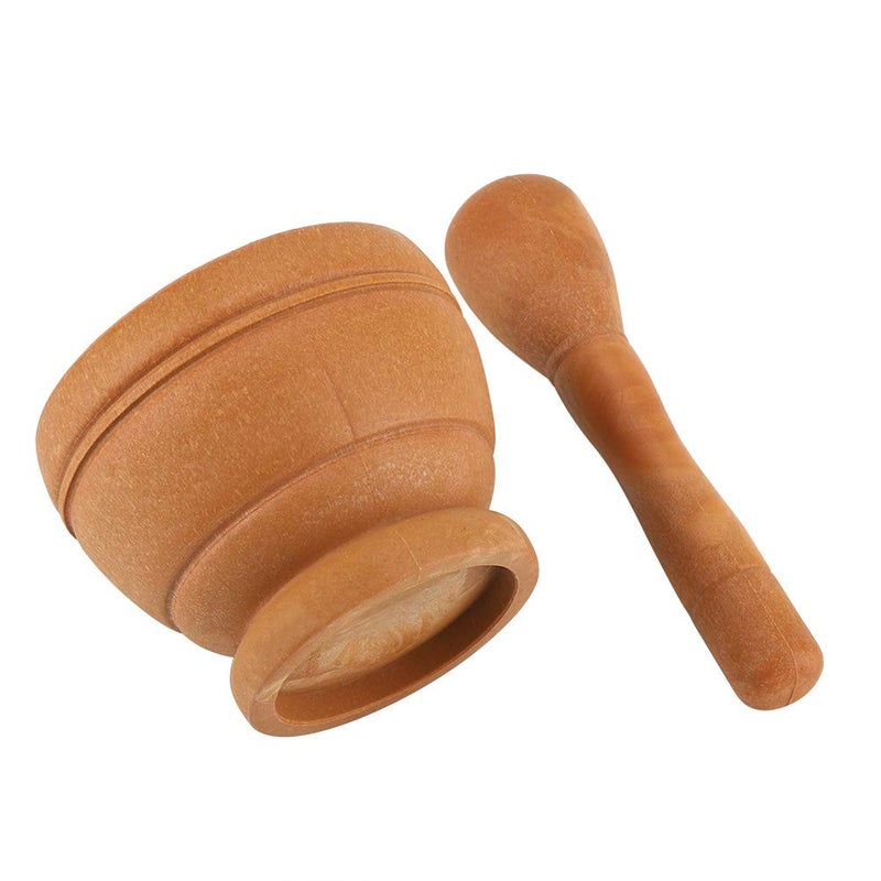 Fdit Grinding Bowl Kitchen Tool Manual Plastic Garlic Grinder for Mortar Pestle Set, Easily Crush Ginger, Ergonomic Pestle, Widely Used in Pharmacies (Wood Color) - Image 5