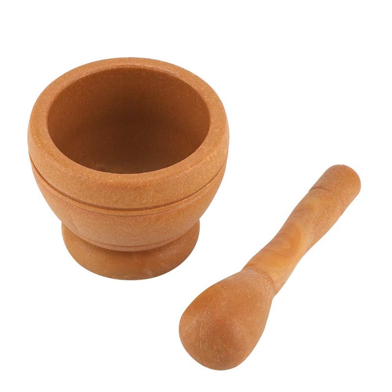 Fdit Grinding Bowl Kitchen Tool Manual Plastic Garlic Grinder for Mortar Pestle Set, Easily Crush Ginger, Ergonomic Pestle, Widely Used in Pharmacies (Wood Color) - Image 1