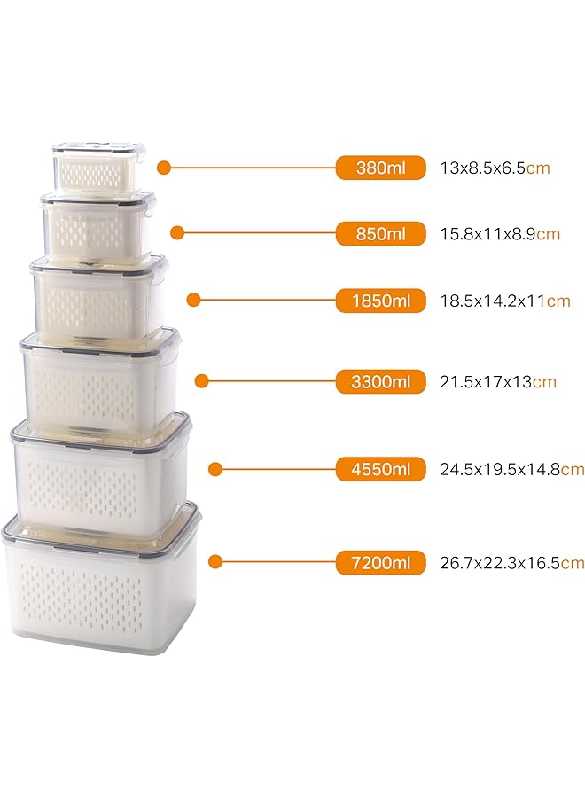 YAH Creation 6Pcs/Set Yah Smart Kitchen Storage Boxes   Airtight, Microwave & Freezer Safe | Fridge & Pantry Organizers | Durable Containers With 6 Draining Baskets & Dividers | For Kitchen, Food & Vegetables. - Image 4