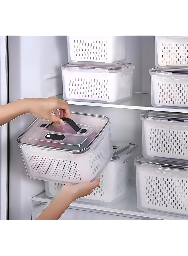 YAH Creation 6Pcs/Set Yah Smart Kitchen Storage Boxes   Airtight, Microwave & Freezer Safe | Fridge & Pantry Organizers | Durable Containers With 6 Draining Baskets & Dividers | For Kitchen, Food & Vegetables. - Image 5