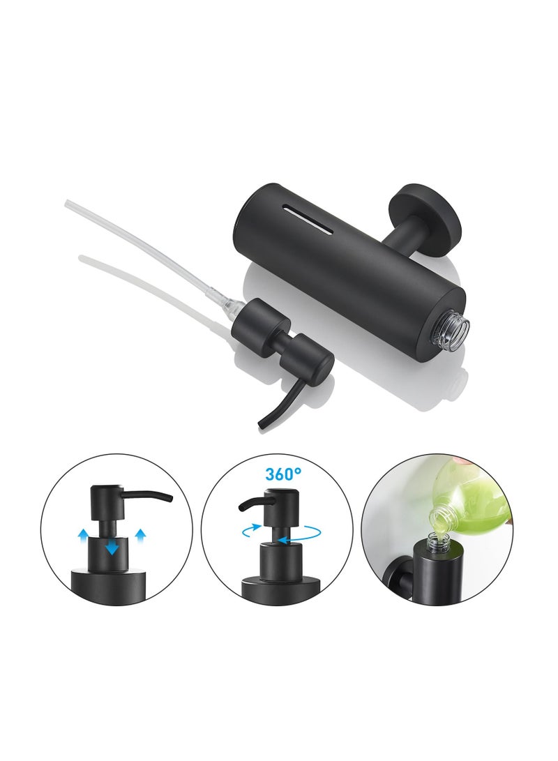 SYOSI موزع صابون مثبت على الحائط، موزع صابون للاستحمام قابل لإعادة التعبئة، موزع صابون بمضخة من الفولاذ المقاوم للصدأ مع بطانة مقاومة للتآكل، موزع صابون أسود مثبت على الحائط لحمام المطبخ وحوض الصحون - Image 4