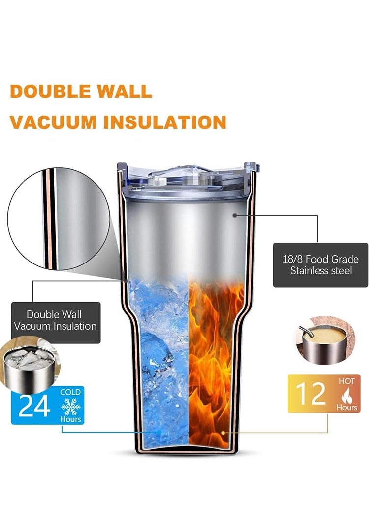 VIO 30OZ Stainless Steel Insulated Travel Mug 890ML Vacuum Double Wall Thermos Cup for Hot Cold Drinks Portable Sports Water Bottle with Handle Straw Tumbler Ideal for Car Gym Outdoor Activities - Image 1