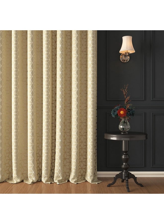 Story@Home Story@Home Blackout Long Door Curtains 9 Feet Set of 2 | Hexagon Design Long Door Curtain | Thermal Insulated Curtains | Room Darkening Curtains | Curtains for Living Room | (116 x 275 cm, Beige) | Hexagon  - Image 1