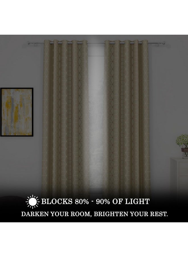 Story@Home Story@Home Blackout Long Door Curtains 9 Feet Set of 2 | Hexagon Design Long Door Curtain | Thermal Insulated Curtains | Room Darkening Curtains | Curtains for Living Room | (116 x 275 cm, Beige) | Hexagon  - Image 3