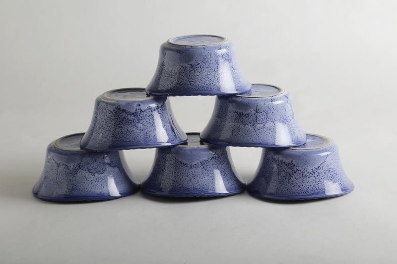 Caffeine Caffeine Ceramic Handmade Blue Crackle Dining Bowl Set of 6 - Image 1