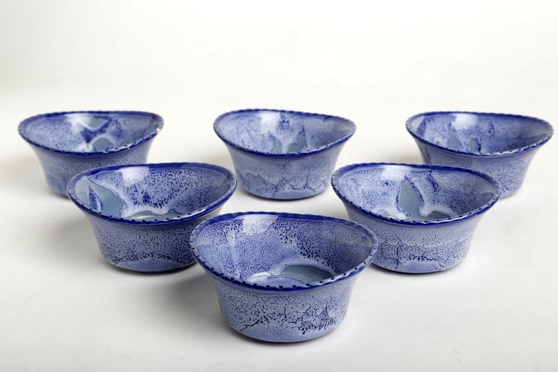Caffeine Caffeine Ceramic Handmade Blue Crackle Dining Bowl Set of 6 - Image 3