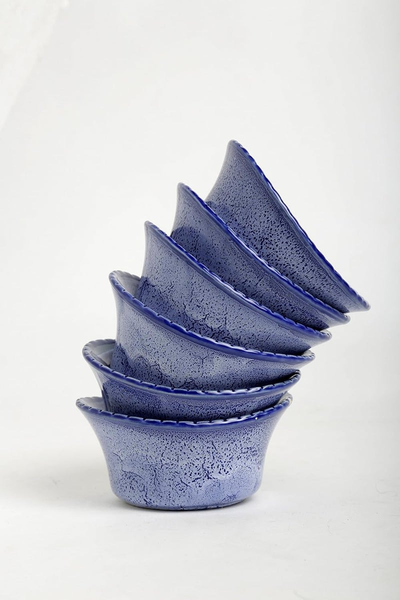 Caffeine Caffeine Ceramic Handmade Blue Crackle Dining Bowl Set of 6 - Image 2