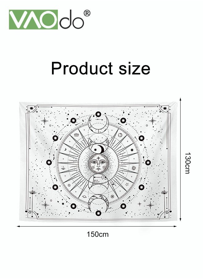 VAOdo Sun and Moon Tapestry Short Fluff Home Decoration Hemming Design High Color Fastness Wall Hanging Blanket 150*130CM White  - Image 4