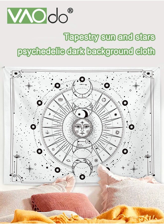 VAOdo Sun and Moon Tapestry Short Fluff Home Decoration Hemming Design High Color Fastness Wall Hanging Blanket 150*130CM White  - Image 2