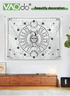 VAOdo Sun and Moon Tapestry Short Fluff Home Decoration Hemming Design High Color Fastness Wall Hanging Blanket 150*130CM White  - Image 5