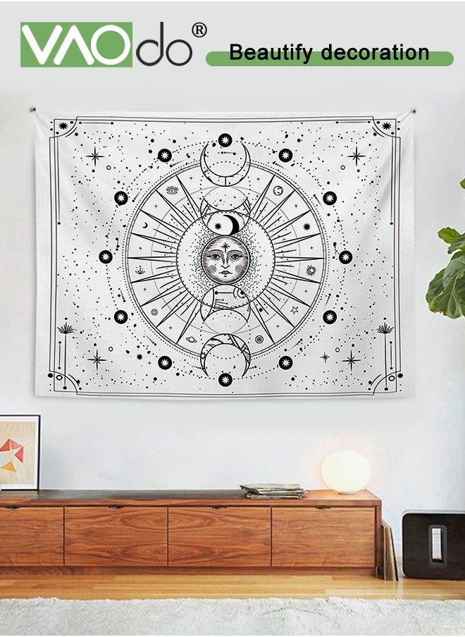 VAOdo Sun and Moon Tapestry Short Fluff Home Decoration Hemming Design High Color Fastness Wall Hanging Blanket 150*130CM White  - Image 5