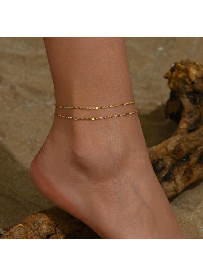 جوليا ستور خلخال نسائي أنيق من الفولاذ المقاوم للصدأ مطلي بالذهب عيار 18 قيراطًا بتصميم بوهو بيتش قابل للتعديل ومزين بنقاط من الخرز ومقاوم للماء ولا يتغير لونه ولا يسبب الحساسية - Image 5