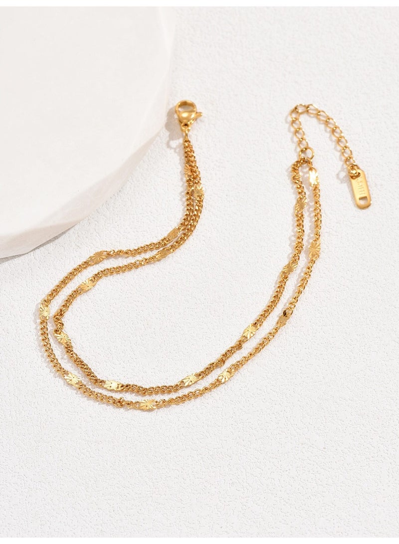 جوليا ستور خلخال نسائي أنيق من الفولاذ المقاوم للصدأ مطلي بالذهب عيار 18 قيراطًا بتصميم بوهو بيتش قابل للتعديل ومزين بنقاط من الخرز ومقاوم للماء ولا يتغير لونه ولا يسبب الحساسية - Image 1