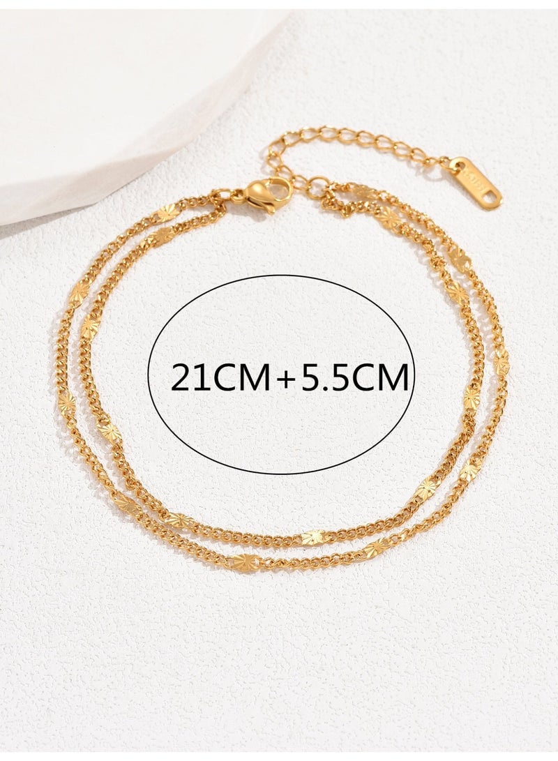 جوليا ستور خلخال نسائي أنيق من الفولاذ المقاوم للصدأ مطلي بالذهب عيار 18 قيراطًا بتصميم بوهو بيتش قابل للتعديل ومزين بنقاط من الخرز ومقاوم للماء ولا يتغير لونه ولا يسبب الحساسية - Image 3