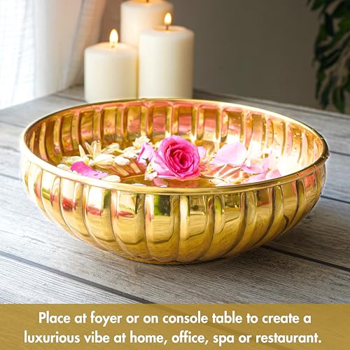 BEHOMA Golden Aluminium 9.5 inch Urli | Flower Decorative Bowl Indoor Center Table Home Décor | Urali for Haldi, Mehandi, Wedding, Navratri Durga Pooja & Durga Puja Navratri, 1 Pc, 1L (Lightweight) - Image 3