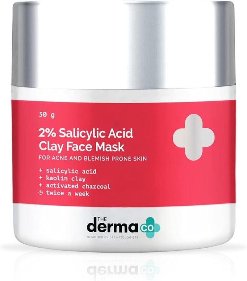 THE derma Co 2% Salicylic Acid Face Mask | Unclogs Pores and Controls Oil | Exfoliating Clay Facial Mask | 1.76 Oz/50 g