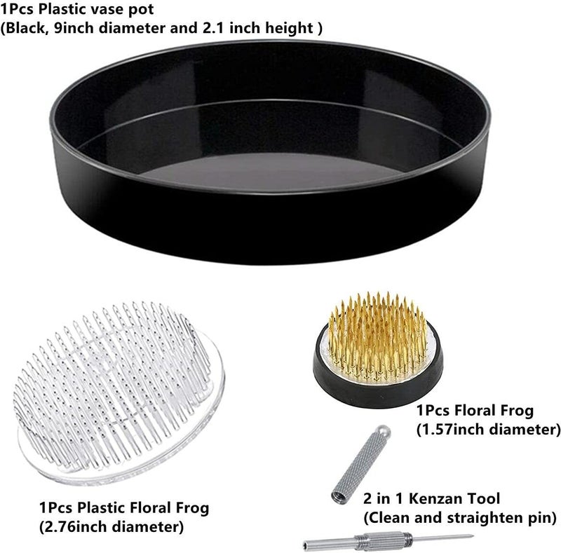 Eggone Japanese Ikebana Kit Floral Frog Flower Container Set with 9inch Plastic Bowl Vase Pot, 1.57inch Kenzan, 2.76inch Plastic Kenzan, 2-in-1 Kenzan Tool Clean and Straighten Pin (Set A) - Image 3