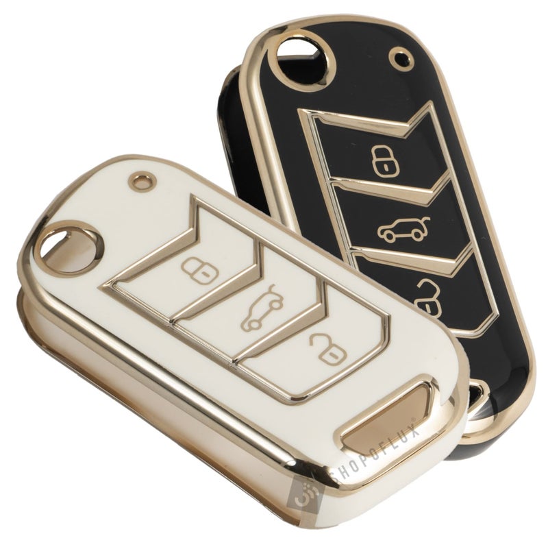 Shopoflux® TPU Key Cover Compatible with Mahindra Scorpio N | 3XO | XUV 300 | Marazzo | XUV 700 | XUV 400 ev | Bolero | Thar Roxx 3 Button Flip Key (Black & White Pack of 2) - Image 1