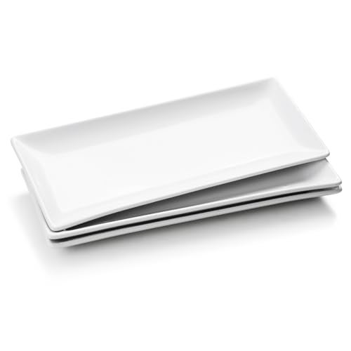 WishDeco Serving Platters Set of 3, Large Serving Trays 14 inch, White Serving Plates, Ceramic Rectangle Plate, Long Platter for Cake, Sushi, Steak, Dessert, Buffet - Image 1