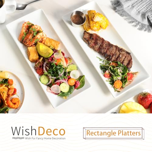 WishDeco Serving Platters Set of 3, Large Serving Trays 14 inch, White Serving Plates, Ceramic Rectangle Plate, Long Platter for Cake, Sushi, Steak, Dessert, Buffet - Image 2