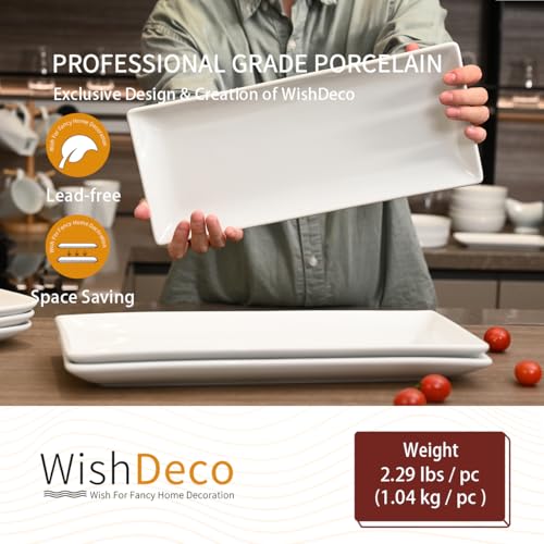 WishDeco Serving Platters Set of 3, Large Serving Trays 14 inch, White Serving Plates, Ceramic Rectangle Plate, Long Platter for Cake, Sushi, Steak, Dessert, Buffet - Image 4