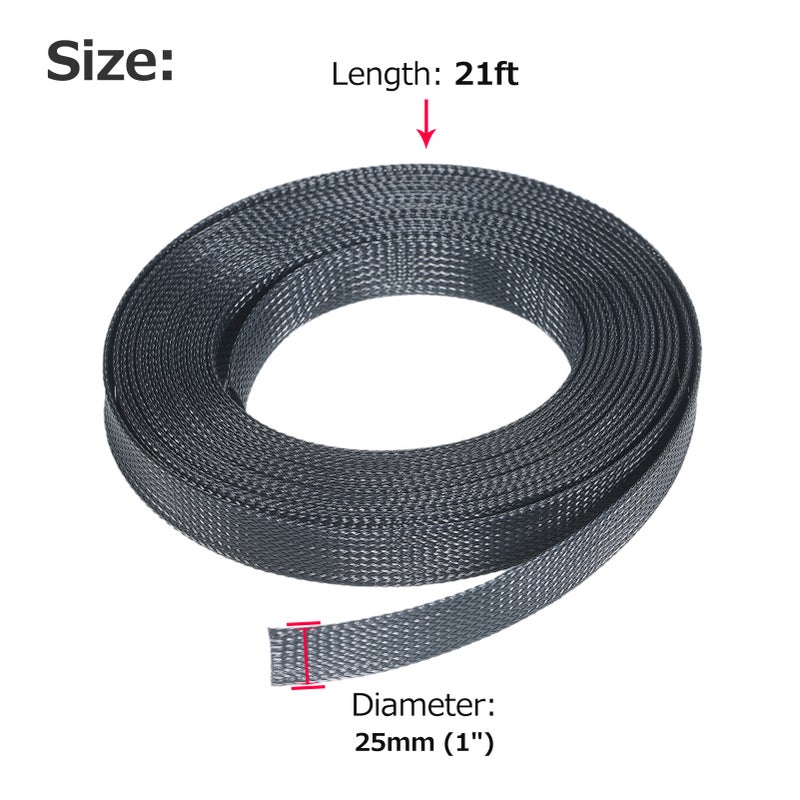 21ft 1 Inch (25mm) Expandable Braided Cable Sleeve Cord Protector Tubing Sheath for Automotive Television Computer & Other Home Devices - Image 4