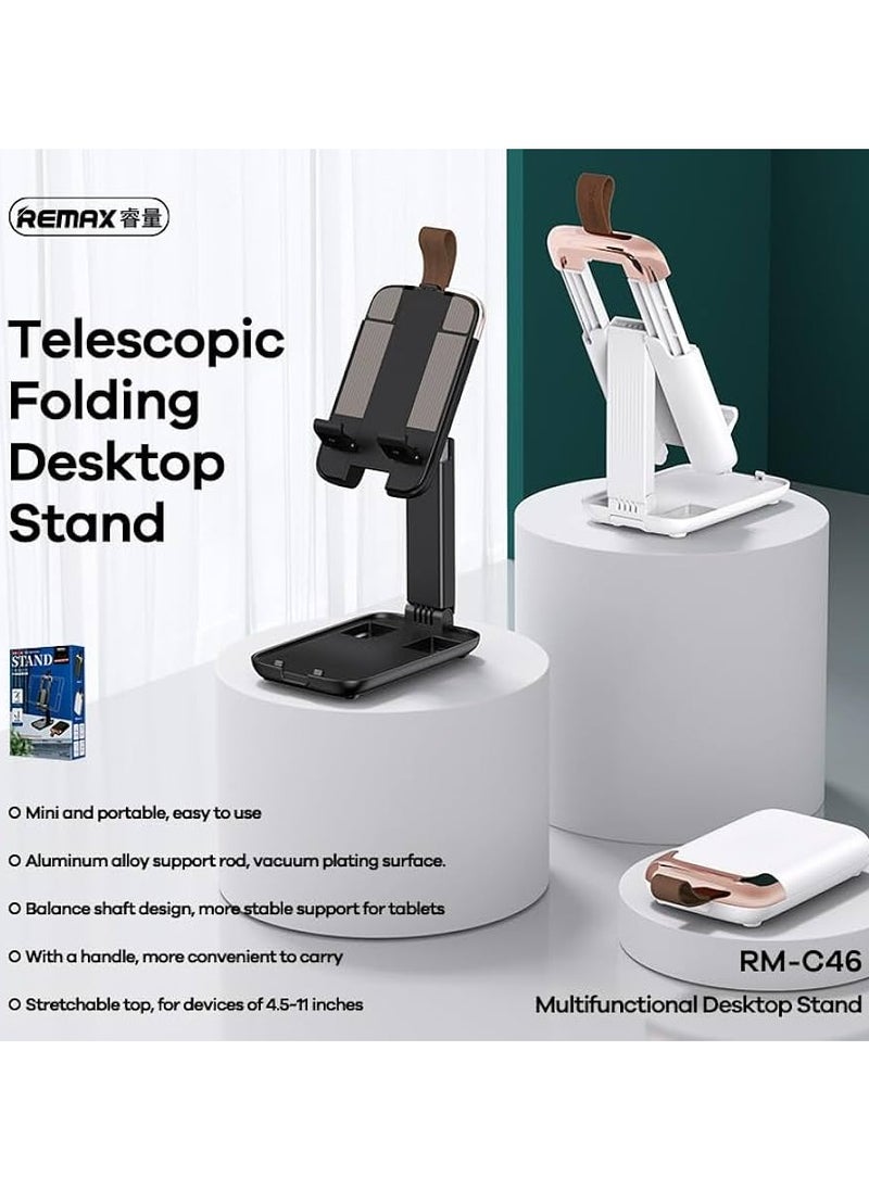REMAX - Remax RM-C46 Multifunctional Mini Desktop Stand With Movable Base And Handle Made Of High Quality Materials Suitable For Smart Phones And Tablets - White - Image 1