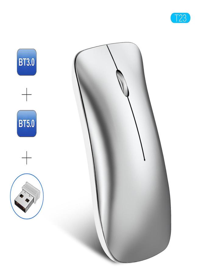 كمبيوتر لاسلكي قابل لإعادة الشحن فضي اللون، بمنفذ USB، صامت، بثلاثة أوضاع - Image 3