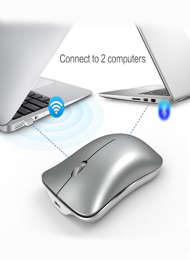 كمبيوتر لاسلكي قابل لإعادة الشحن فضي اللون، بمنفذ USB، صامت، بثلاثة أوضاع - Image 2