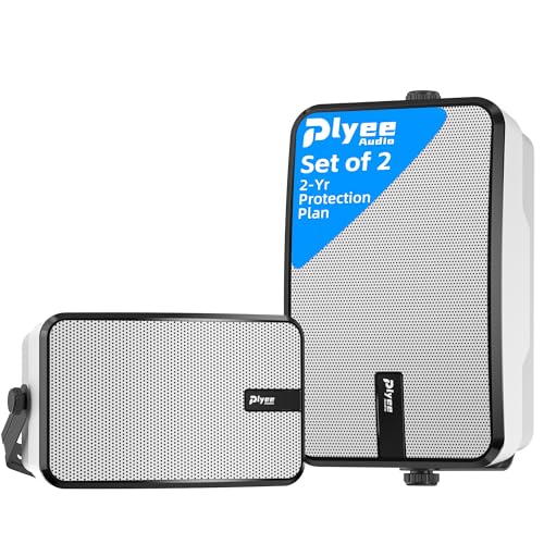 Plyee Audio 400W Outdoor Bluetooth Speakers Wireless Sync Between Speakers Powerful Bass Wall Mount for Patio Porch Gazebo Garage 2Pack WhiteMZ621 - Image 1