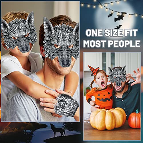HyperFun Werewolf Costume Halloween Wolf Mask Gloves and Tails Set, Realistic Wolf Costume Cosplay Accessories Kit (Gray wolf) - Image 5