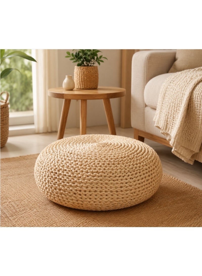 HOME TASTE 𝑯𝑶𝑴𝑬 𝑻𝑨𝑺𝑻𝑬 Natural Handwoven Jute Round Floor Cushion | Boho Decorative Pouf Seat | Eco-Friendly Meditation & Yoga Tatami Seating Pad for Living Room, Bedroom & Home Décor - Image 4