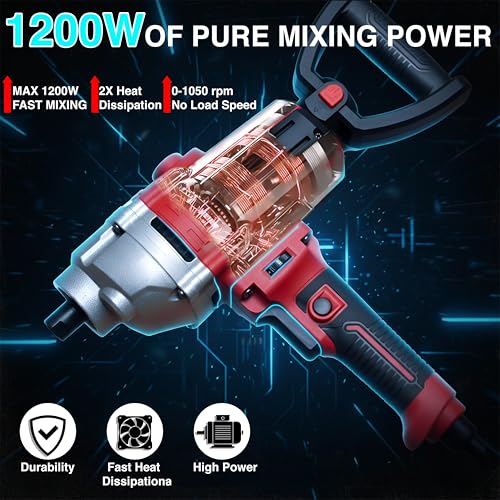 IBELL TOOLS iBELL PM12-50S Paint Mixer | 1200W Electric Stirrer with Variable Speed Control | 1050 RPM High-Speed | Heavy Duty 220V Handheld Blender for Paint, Cement, Putty, and Paste | 6-Month Warranty - Image 3