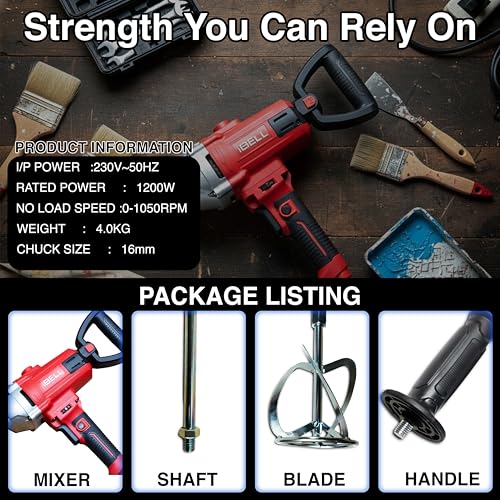 IBELL TOOLS iBELL PM12-50S Paint Mixer | 1200W Electric Stirrer with Variable Speed Control | 1050 RPM High-Speed | Heavy Duty 220V Handheld Blender for Paint, Cement, Putty, and Paste | 6-Month Warranty - Image 5