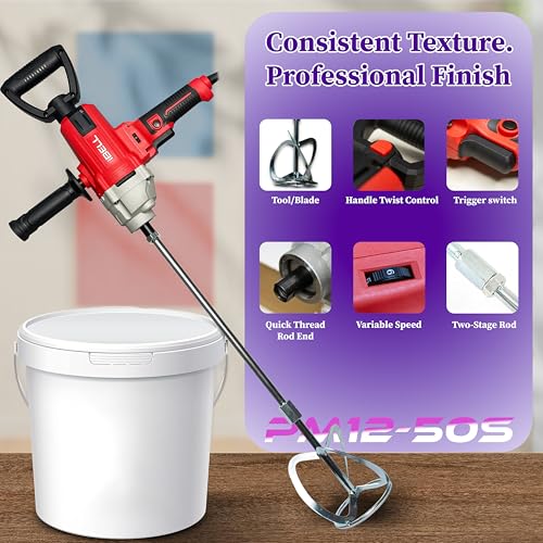 IBELL TOOLS iBELL PM12-50S Paint Mixer | 1200W Electric Stirrer with Variable Speed Control | 1050 RPM High-Speed | Heavy Duty 220V Handheld Blender for Paint, Cement, Putty, and Paste | 6-Month Warranty - Image 2
